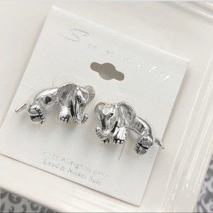 🌼 Silver Tone Elephant Peek-a-boo Front Back Body Stud Earrings